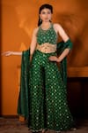 Buy_MOHA Atelier_Green Top Net And Silk Hand Floral Embellished & Pattern Sharara Set _at_Aza_Fashions