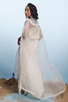 Shop_Eclat by Prerika Jalan_Ivory Satin Linen Embroidered Pearl Cape Sheer Cutdana Embellished With Dress _at_Aza_Fashions