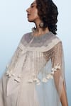 Eclat by Prerika Jalan_Ivory Satin Linen Embroidered Pearl Cape Sheer Cutdana Embellished With Dress _Online_at_Aza_Fashions