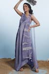 Buy_Eclat by Prerika Jalan_Purple Modal Satin Embroidered Cutdana Embellished Wave Pattern With Dress _at_Aza_Fashions