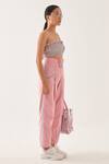 Shop_Cross A Line_Pink Cotton, Linen Bandeau Neck Amelia Bustier And Pant Set _Online_at_Aza_Fashions