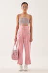 Cross A Line_Pink Cotton, Linen Bandeau Neck Amelia Bustier _at_Aza_Fashions