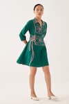 Buy_CROSS A LINE_Green Cotton Linen Embroidered Floral Apron Knee-length Dress  _at_Aza_Fashions