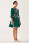 Buy_CROSS A LINE_Green Cotton Linen Embroidered Floral Apron Knee-length Dress  _Online_at_Aza_Fashions