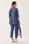 Shop_Cross A Line_Blue Cotton, Linen Collared Top And Straight-fit Trouser Set _at_Aza_Fashions