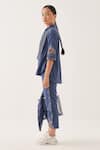 Cross A Line_Blue Cotton, Linen Collared Top _Online_at_Aza_Fashions