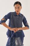 Shop_Cross A Line_Blue Cotton, Linen Collared Top _Online_at_Aza_Fashions