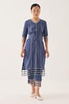 Buy_CROSS A LINE_Blue Cotton Linen Solid V Neck Maze Kurta  _at_Aza_Fashions