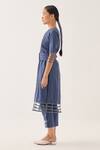 CROSS A LINE_Blue Cotton Linen Solid V Neck Maze Kurta  _Online_at_Aza_Fashions