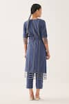 Shop_CROSS A LINE_Blue Cotton Linen Solid V Neck Maze Kurta  _at_Aza_Fashions