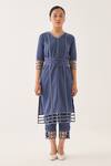 Buy_CROSS A LINE_Blue Cotton Linen Solid V Neck Maze Kurta  _Online_at_Aza_Fashions