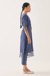 Shop_CROSS A LINE_Blue Cotton Linen Solid V Neck Maze Kurta  _Online_at_Aza_Fashions