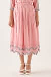 CROSS A LINE_Pink Cotton Linen Embroidered Zig-zag Scryte Skirt  _Online_at_Aza_Fashions