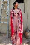 Buy_SVA by Sonam & Paras Modi_Pink Silk Embellished Sequin Cape Open And Flared Pant Set _at_Aza_Fashions
