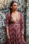 Shop_SVA by Sonam & Paras Modi_Multi Color Shimmer Crepe Printed Stripe Plunge V Bohemian Anarkali _at_Aza_Fashions