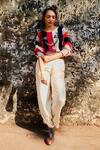 Buy_SVA by Sonam & Paras Modi_Ivory Linen Shahar Stripe Print Cropped Blouse And Pant Set_at_Aza_Fashions