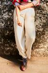 SVA by Sonam & Paras Modi_Ivory Linen Shahar Stripe Print Cropped Blouse And Pant Set_Online_at_Aza_Fashions