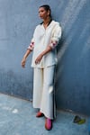 Buy_SVA by Sonam & Paras Modi_Ivory Linen Embroidery Fisherwoman Spread Placement Shirt And Pant Set  _at_Aza_Fashions