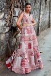 Buy_SVA by Sonam & Paras Modi_Multi Color Crepe Printed Geometric V Neck Lehenga And Blouse Set _at_Aza_Fashions