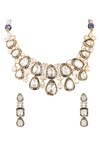 Buy_Sica Jewellery_Blue Embellished Meenakari Moissanite Polki Necklace Set_at_Aza_Fashions