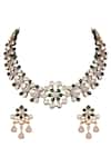 Buy_Sica Jewellery_Green Moissanite Polki And Stones Embellished Necklace Set_at_Aza_Fashions