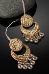 Buy_Dugran By Dugristyle_Peach Pearls, Stones, Diamonds Mughal Kundan Embellished Chandbalis _at_Aza_Fashions