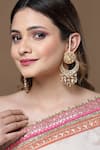 Shop_Dugran By Dugristyle_Peach Pearls, Stones, Diamonds Mughal Kundan Embellished Chandbalis _at_Aza_Fashions