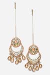 Dugran By Dugristyle_Peach Pearls, Stones, Diamonds Mughal Kundan Embellished Chandbalis _Online_at_Aza_Fashions