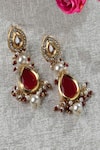 Buy_Dugran By Dugristyle_Red Kundan Tear Drop Embellished Dangler Earrings _at_Aza_Fashions