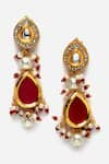 Dugran By Dugristyle_Red Kundan Tear Drop Embellished Dangler Earrings _Online_at_Aza_Fashions