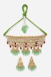 Dugran By Dugristyle_Multi Color Pearls, Kundan And Natural Stone Embellished Choker Necklace Set _Online_at_Aza_Fashions