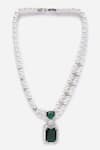 Dugran By Dugristyle_Green American Diamond Faux Emerald And Pearl Embellished Necklace _Online_at_Aza_Fashions