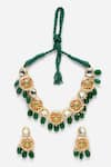 Dugran By Dugristyle_Green Kundan Natural Stone And Embellished Necklace Set _Online_at_Aza_Fashions