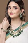 Shop Dugran By Dugristyle Green Pearls, Fabric Flowers, Stones Natural Embellished Necklace Set at Aza Fashions Shop_Dugran By Dugristyle_Green Pearls, Fabric Flowers, Stones Natural Embellished Necklace Set _at_Aza_Fashions