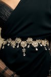 Shop_Tarun Tahiliani_Gold Floral And Stone Crystal Embellished Jewel Belt _at_Aza_Fashions