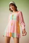 Verb By Pallavi Singhee_Multi Color Viscose, Georgette Embroidery Scoop Neck Smocked Mini Dress_Online_at_Aza_Fashions