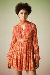 Verb by Pallavi Singhee_Multi Color Viscose Lurex Georgette Printed Floral High Neck Dress _Online_at_Aza_Fashions