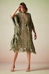 Buy_Verb by Pallavi Singhee_Green Sequinned Georgette Printed Floral High Neck Floret And Work Kaftan _at_Aza_Fashions