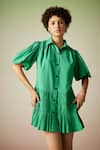 Buy_Verb by Pallavi Singhee_Green Polyester Shirt Collar Puff Sleeve Dress _at_Aza_Fashions