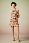 Buy_Verb by Pallavi Singhee_Multi Color Viscose Georgette Printed Ikat Halter Dress _at_Aza_Fashions