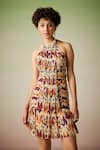 Verb by Pallavi Singhee_Multi Color Viscose Georgette Printed Ikat Halter Dress _Online_at_Aza_Fashions