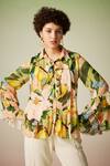 Buy_Verb by Pallavi Singhee_Multi Color Viscose Georgette Printed Floral Shirt Collar Bell Sleeve _at_Aza_Fashions