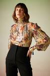 Verb by Pallavi Singhee_Multi Color Viscose Lurex Georgette Ikat Print Puff Sleeve Top_Online_at_Aza_Fashions