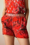 Verb by Pallavi Singhee_Red Viscose Lurex Georgette Floral Print Shorts_Online_at_Aza_Fashions