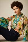 Buy_Verb by Pallavi Singhee_Multi Color Viscose Lurex Georgette Printed Ruffle Shirt_Online_at_Aza_Fashions