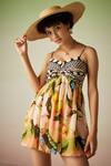 Buy_Verb by Pallavi Singhee_Multi Color Viscose Georgette Floral Bloom Print Mini Dress_at_Aza_Fashions