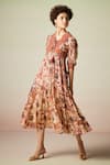 Verb by Pallavi Singhee_Multi Color Viscose Lurex Georgette Vintage Floral Print Dress_Online_at_Aza_Fashions