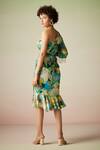 Shop_Verb by Pallavi Singhee_Multi Color Viscose Lurex Georgette Tropical Floral Print One Shoulder Dress_at_Aza_Fashions