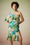 Verb by Pallavi Singhee_Multi Color Viscose Lurex Georgette Tropical Floral Print One Shoulder Dress_Online_at_Aza_Fashions