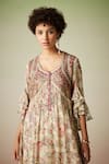 Verb by Pallavi Singhee_Multi Color Viscose Lurex Georgette Vintage Flower Print Dress_Online_at_Aza_Fashions